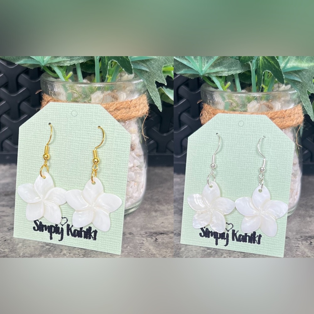 Hawaiian Plumeria Shell Earrings on Hypoallergenic Hooks